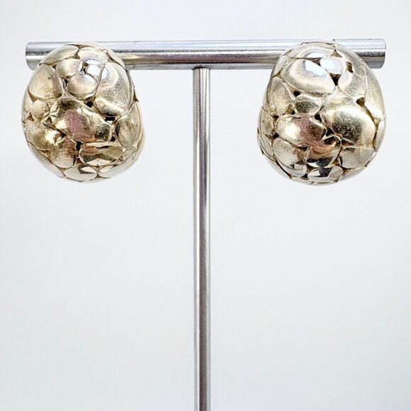 VTG Solid Sterling Silver 925 Pebble Design Textured Earrings Size 1" Length - Picture 1 of 10